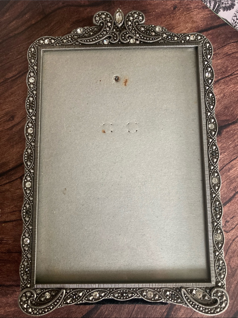 Ornate Picture Frame w Crystal & Marcasite - Vintage Luxury, Felt Back